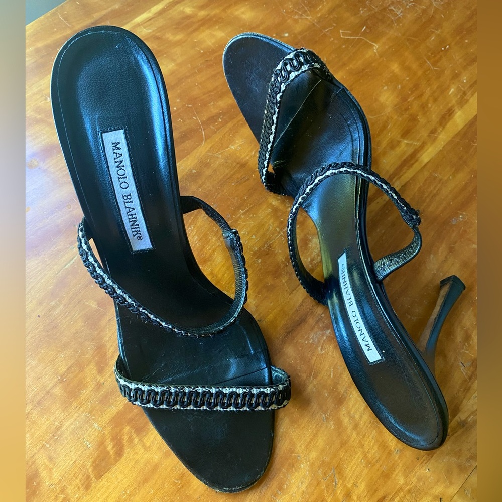 VINTAGE MANOLO BLANIK Strappy Mule Sandals - Black - Size 40